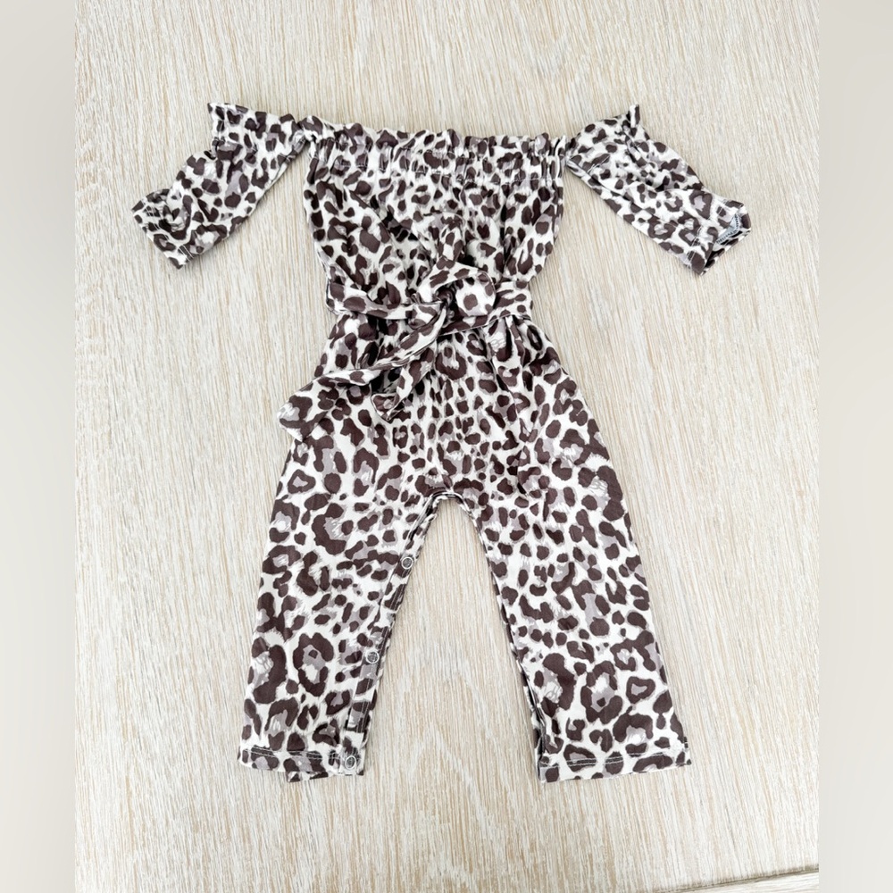 Baileys Blossoms Off-Shoulder Leopard Print Jumpsuit for 9-12 months